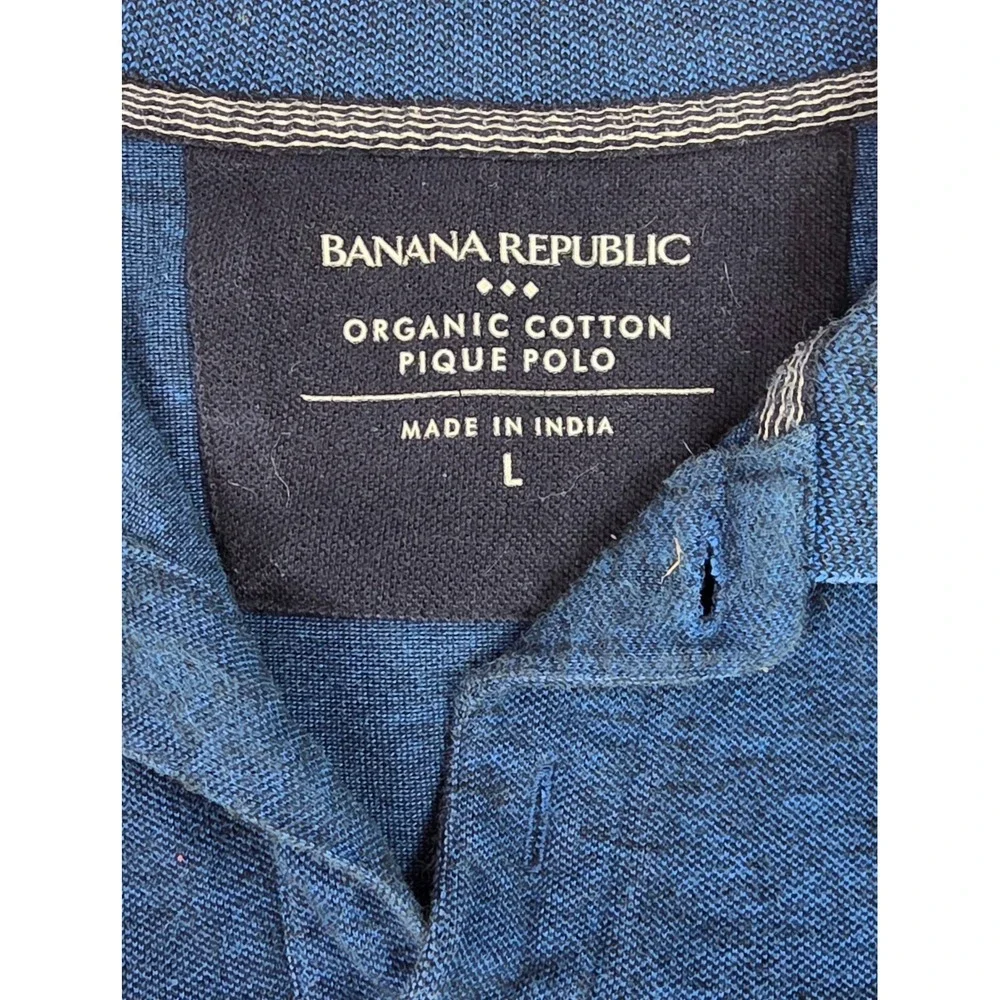 Banana Republic Blue Organic Cotton Elephant Logo Pique Polo Shirt Men's Size L